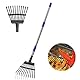 Garten Laubrechen Heavy Duty,Gras Harken für Gartenarbeit mit 11 Metallzinken 21 cm breit,Upgraded 78 bis 182 cm verstellbaren Langen Griff Gartengeräte für Yard Cleanup Lawns Nivellierung,Silber