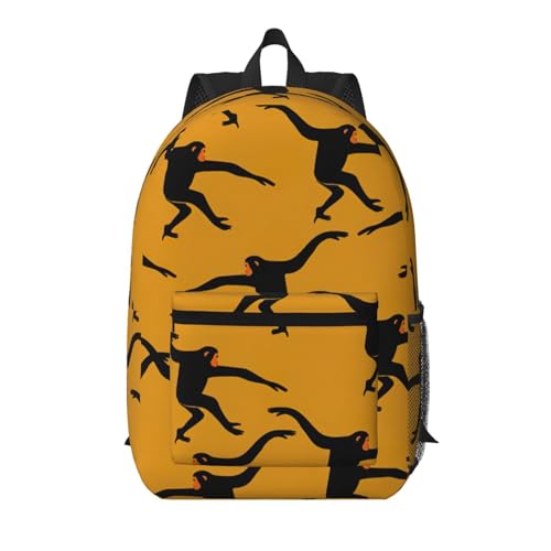 Mochila universitaria EdWal con estampado de mono gibbon negro para hombre y mujer unisex
