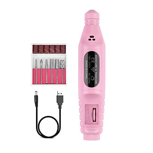 iyesku Portable Electric Nail Drill Machine, Professional USB Pedicure Drills for Acrylic Nails Gel Polishing Shape Tools with Nail Drill Bits and Sanding Bands, 2020 Upgraded Nail Drill Kit -Pink
