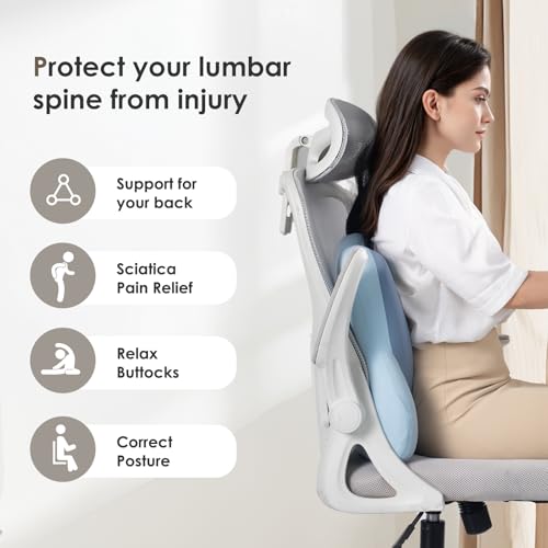 Image of FLORICH Car Seat Cushion and Back Support for Car Ultrathick Memory Foam Office Chair Cushions with Lumbar Support Pillow for Sciatica & Back & Tailbone Pain Relief (Blue)