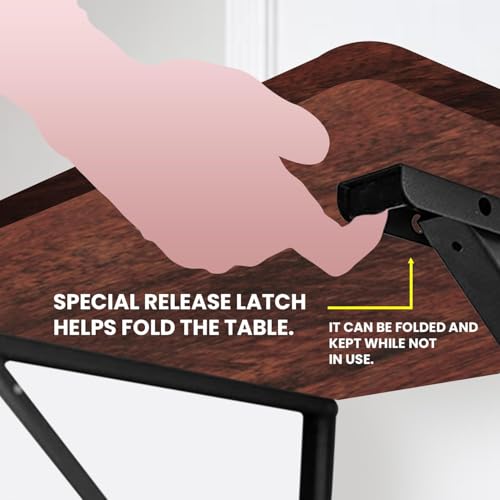 Image of wow craft Wall-Mounted Multipurpose Study Table for Home & Office | Foldable Wooden Desk with Drawer, Cable Slot & Cup Holder | Space Saving Workstation (Brownn)