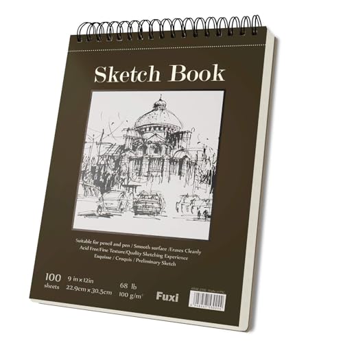 Fuxi 9' x 12' Sketch Book_Top Spiral Bound Sketchbook_100Sheets 68lb/100gsm | Art Sketch Pads for...