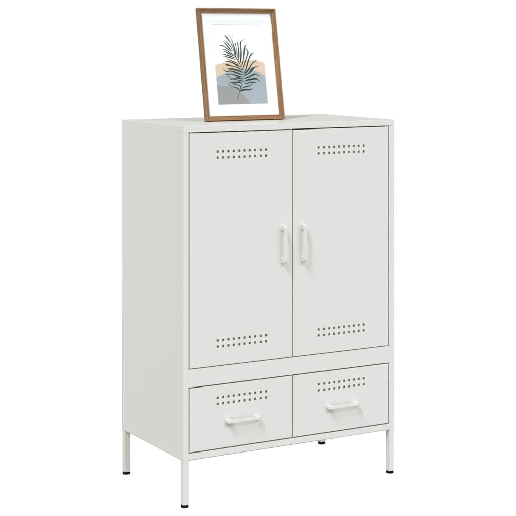 Highboard blanco, 68 x 39 x 101,5 cm, acero laminado en frío, espacio de almacenamiento estable para sala de estar, dormitorio, pasillo