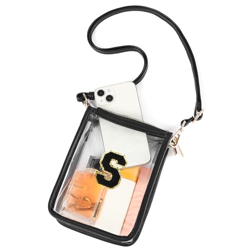 SENDEFN Clear Crossbody Purse Bag, Stadium Approved Initial Letter Purse for Teenager Girls Women Clear Bag for Sports Festivals Birthday Gifts