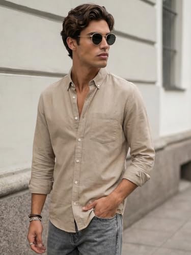 Image of Urbano Fashion Men's Cotton Full Sleeve Regular Fit Solid Oxford Shirt with Button-Down Collar