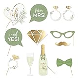 AOBKIAT Olive Green Wedding Photo Props Kit, 11 PCS Engagement Photo Props Accessories with Wooden Dowels for Bridal Shower Wedding Favour Party Decorations