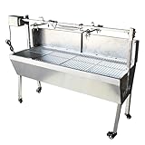 PreAsion 46 Inch BBQ Rotisserie Grill Roaster Stainless Steel Barbecue Charcoal Grill with Back Cover Automatic Rotary Pig Lamb Spit Grill Roaster Rotisserie Kit 15W 110V