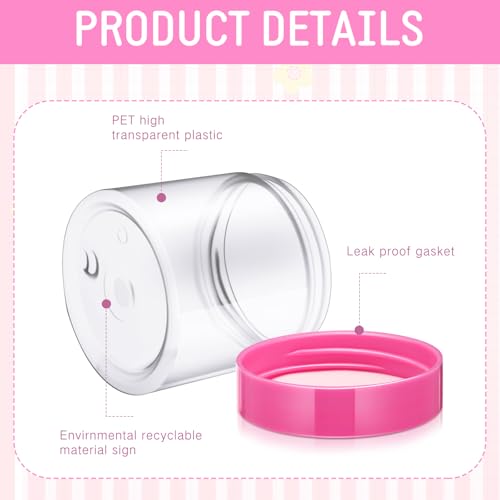 Image of Patelai 4 Pcs Plastic Jars Wide Mouth with Lids,6 Ounce,Pink