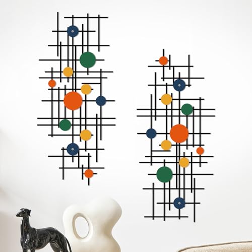 ruelen Lot de 2 décorations murales géométriques minimalistes – Art mural moderne en métal pour salon, chambre à coucher et bureau – Design abstrait 3D dans un...