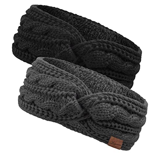 Damen Gestrickt Stirnband - Mädchen Ohrenwärmer Gefüttert mit Fleece, Haarband Elastische Kopfband Stirnbänder für Damen/Frauen/Mädchen 2 Stück (Schwarz1+Grau1) Damen Gestrickt Stirnband - Mädchen Ohrenwärmer Gefüttert mit Fleece, Haarband Elastische Kopfband Stirnbänder für Damen/Frauen/Mädchen 2 Stück (Schwarz1+Grau1)