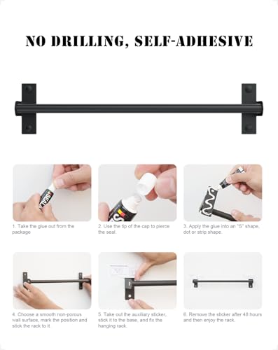 MIIVII Estante para utensilios de acero inoxidable, rieles de barra colgante montados en la pared con 8 ganchos en S extraíbles, para cocina y baño, 40 cm (negro) - imagen 4