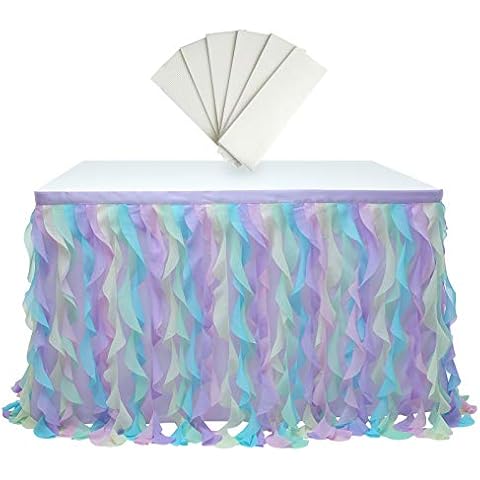 rismart Hanging Tulle Table Skirt Tutu Table Clothing for Birthday Wedding Parties, Bed Decor Rainbow 77 H x L 187 cm Cover