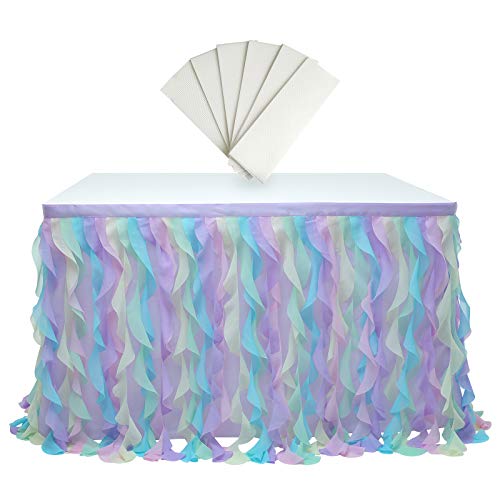 rismart Hanging Tulle Table Skirt Tutu Table Clothing for Birthday Wedding Parties, Bed Decor Rainbow 77 H x L 187 cm