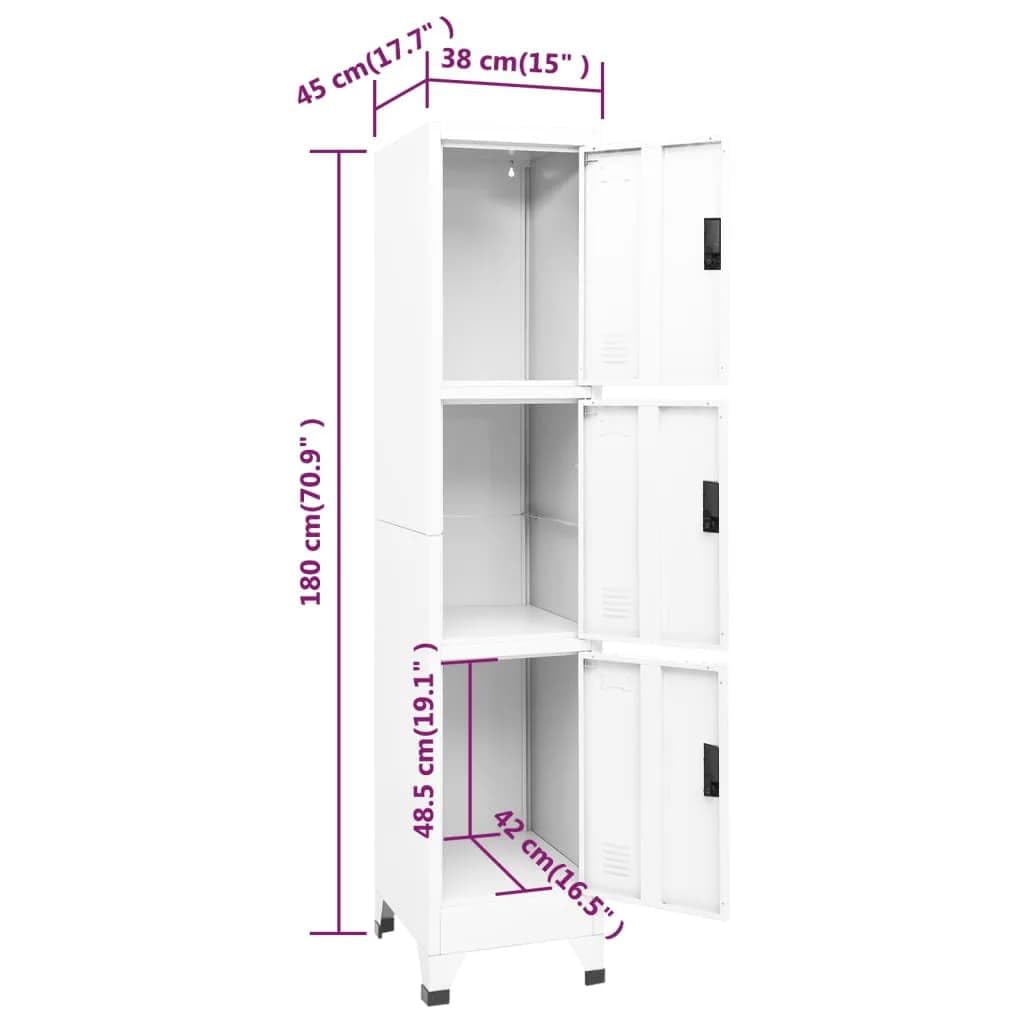 vidaXL Taquilla Armario Casillero Escuela Libros Archivos Almacenamiento Oficina Archivador Habitación de Acero Blanco 38x45x180 cm