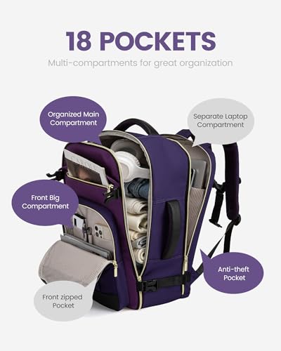 Image of LOVEVOOK 40L Travel Backpack - Carry On & Personal Item for Women & Men, Spacious & Durable with 3 Packing Cubes