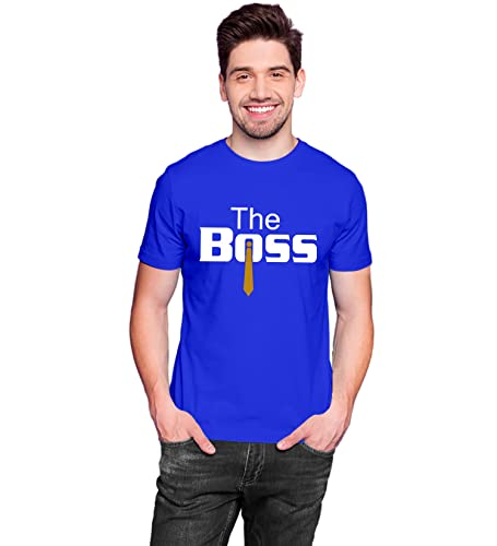 Image of Hangout Hub Hangout-Hub024$P Couple Tshirts for Couples | Printed The Boss The Real Boss T-Shirts | Men's and Women's Round Neck T-Shirt (Pack of 2, Cotton, Half Sleeves)