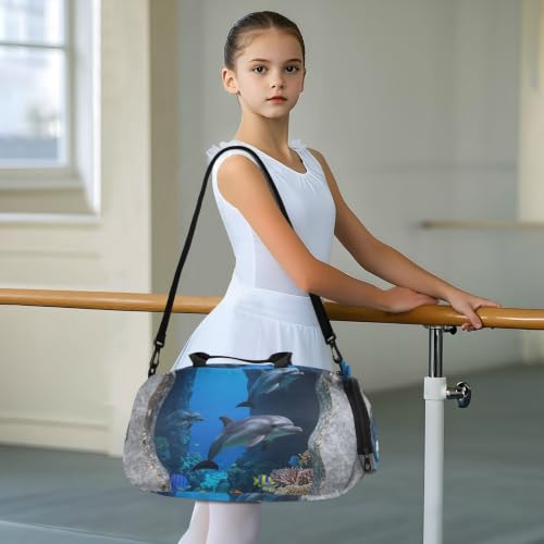 Bolsa de lona infantil de gran capacidad con diseño 3D de mármol y delfín 6