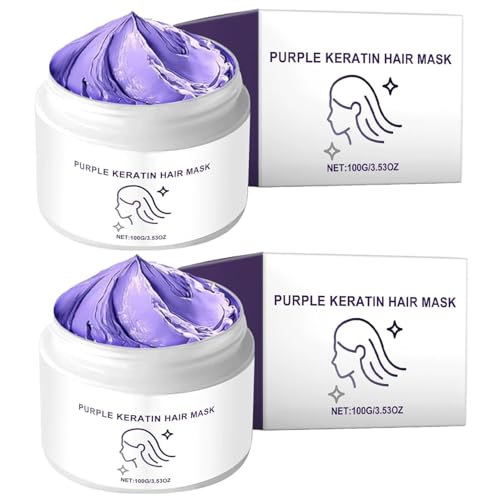 Genérico Mascarilla capilar de keratina Morada: mascarilla capilar de keratina para Cabello seco y dañado. Acondicionamiento Profundo, restaura la suavidad, hidrata y realza el Brillo.,2PCS