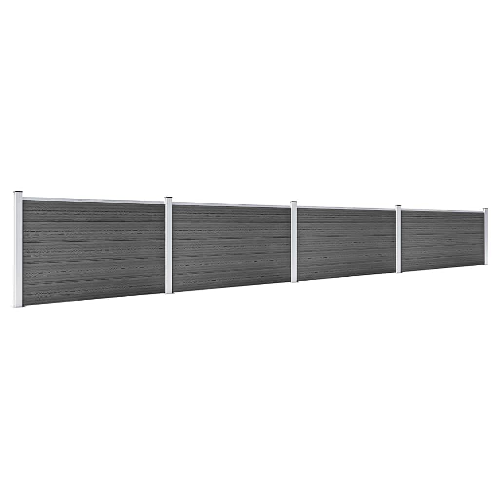 WPC Fence Panel Set 699x105 cm Black Privacy Garden Barrier, Durable Wood Plastic Composite, Rot Resistant Modular Fencing System for Residential Security or Outdoor Boundary