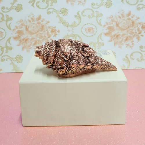 Image of ARNAVIRA Copper Plated Antique Finish Ganesh Shankh (Conch) for Wealth, Home Decor | Housewarming Gifts | Pooja Room | Return Gifting 12.7 cm x 5 cm