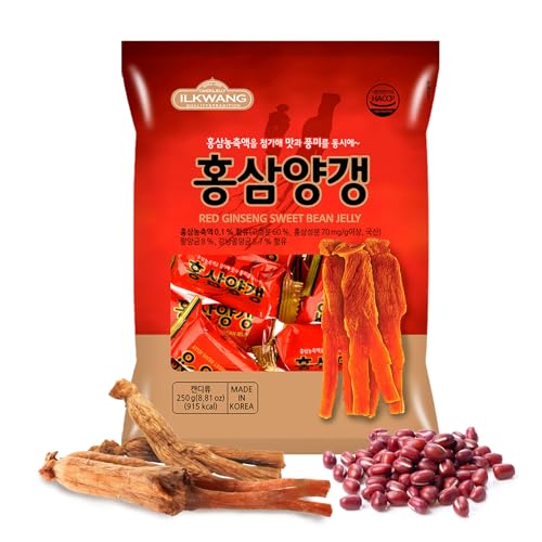 COELO Korean Red Ginseng Yangeng 250g (8.81oz) Natural Hongsam Sweet Bean Jelly Flavor Gummy Bits Chewy Snack Sweet and Tangy Soft Candy Sweets Party Camping Treats Yokan Yangeng Korea Dessert 홍삼양갱