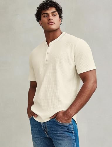 Zengjo Henley Shirts for Men Short Sleeve Waffle-Knit Casual 3 Button T-Shirt Regular-Fit4