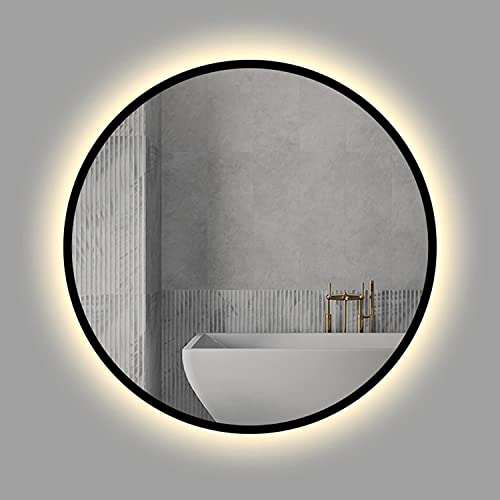 Espejo de baño redondo LED negro de pared con retroiluminación de alta calidad 2