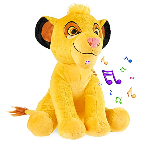 Disney Peluche Bebe - Grosse Peluche 28cm Stitch Le Roi Lion Simba Dumbo - Peluches Doudou avec Son - Jouet Premier Age - Cadeau Disney Fille Garcon (Jaune...