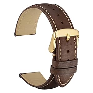 WOCCI Vintage Leather Watch Strap with Gold Buckle, Replacement Band for Men and Women, 14mm 18mm 19mm 20mm 21mm 22mm