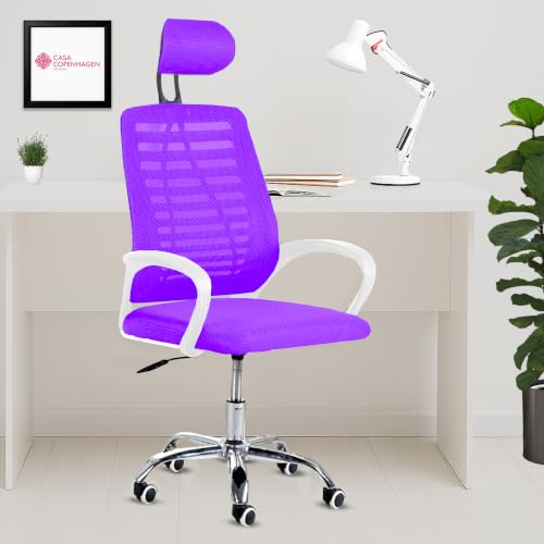 Image of Casa Copenhagen,Mesh Office Desk,Rocking Ergonomic Computer Chair Adjustable High with Headrest and Comfortable Armrest Swivel Chair - Purple & White Handle