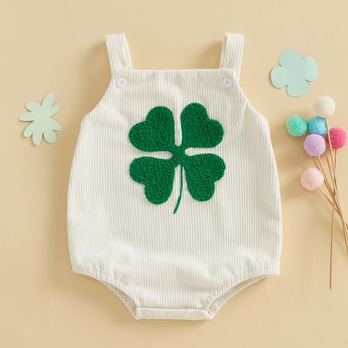 St Patricks Day Baby Boy Girl Outfit Newborn Clover Embroidery Romper Overalls Sleeveless Corduroy Bodysuit Jumpsuit2