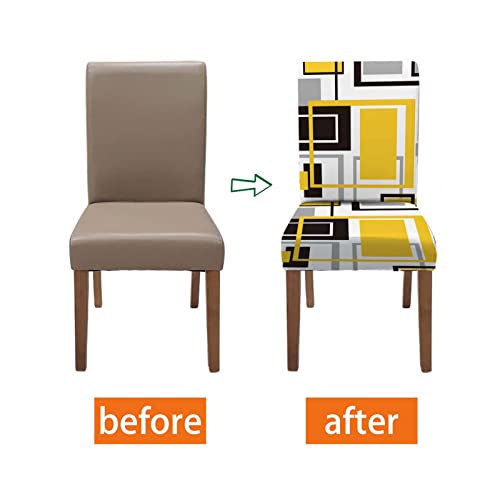 Mcalk Abstract Yellow Chair Covers Set Of 4 And Table Runner,Stretch Yellow Chair Slipcovers For Kitchen,Washable Removable Chair Protector Modern Chair Covers For Dining Room #TOP3