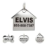 Stainless Steel Pet ID Tags - Engraved Personalized Dog Tags, Cat Tags Front & Back up to 8 Lines of Text - Bone, Round, Heart, Flower, Badge, House, Star, Rectangle, Bow Tie