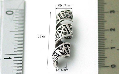 LynnAround 925 Sterling Silver Norse Nordic Viking Celtic Runes Beard Rings, Dreadlock Pirate Hair Beads, Pagan Jewelry3