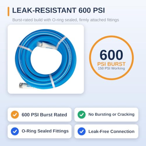 Image of FEVONE Kink Free Garden Hose 35 ft, Heavy Duty Water Hose | Flexible Hybrid Polymer, Drinking Water Safe, 5 /8 ID, 600 PSI, Leak-Proof, Aluminum 3 /4 GHT Fittings for Garden Watering