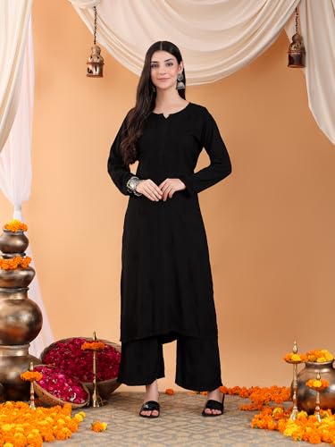 Image of POSHAK CHIKAN STUDIO Women's Hand Embroidered Lucknowi Chikankari Rayon Co-ord Set