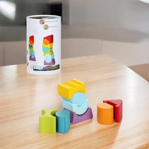 Image of CUBIKA Flexible Tower Wooden Toy- Montessori Puzzle for Toddlers Ages 3+- Size and Shape Sorting Kids Stacking Toy- FSC-Certified Wood, German Water-Based Paints, Travel-Friendly