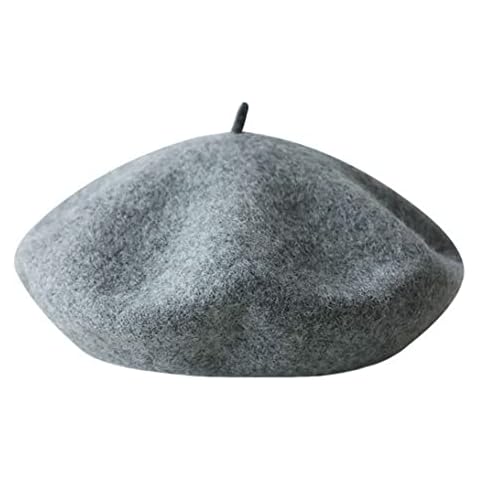 Kids Girls French Beret Hat Artist Hat Solid Warm Beanie Cap Winter Autumn (Grey, 1) Cover
