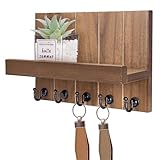 Kldgris portachiavo in legno con 5 ganci, ripiano, scaffale decorativo da parete, per ingresso, porta di casa, corridoio, camera da letto, marrone