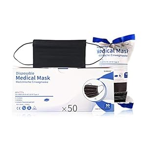 Medical Disposable Face Mask, 50 Units, Colour Black, CE Certified, BFE ≥98%, EN 14683:2019+AC:2019 Type II