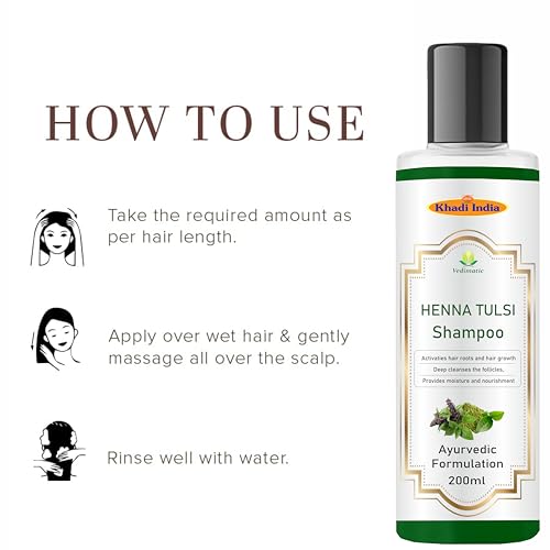 Image of Khadi Vedimatic Natural Henna Tulsi For Anti Dull /Damage /Hair Fall soft & Smooth control Hair Cleanser shampoo By Unified Collection (Henna Tulsi shampoo)100% Pure & Natural (Pack of 1, Henna Tulsi)