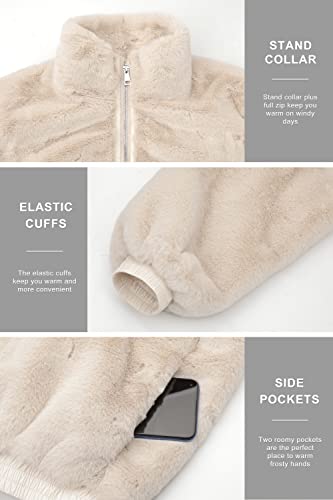Orolay Women's Faux Fur Winter Jacket Zip Up Sherpa Coat Fuzzy Fleece Cropped Jacket Grey M #TOP4