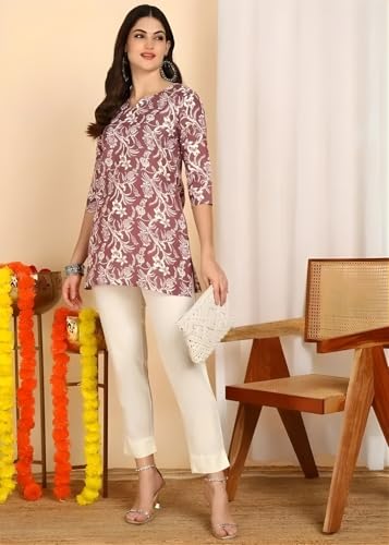 Image of Women's Short Kurti in TopsTunic Rayon Cotton Blend | Ladies Ethnic Tunic