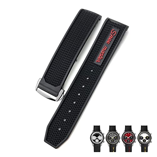 Bracelet caoutchouc souple 22mm noir rouge premium pour Seamaster AT150