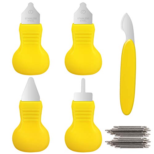 Watch Back Case Opener Remover Removal Knife Repair Tool Different Sizes 5pcs, Teenitor Watch Battery Removal Change Stainless Steel Watch Back Case Opener & 8 Extra Watch Pins, Yellow, 13pcs
