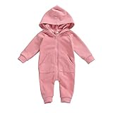 FYBITBO Infant Baby Boys Girls Clothing Zipper Hooded Jumpsuit Romper Long Sleeve Onesie Fall Winter Outfit Warm Clothes (A Pink,0-3 Months)