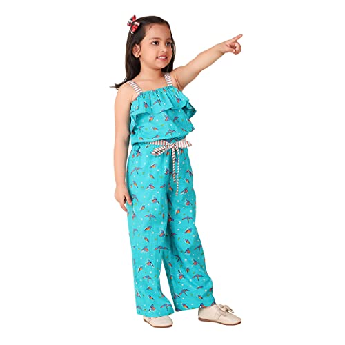 Image of Fabindia Teal Cotton Printed Jumpsuit