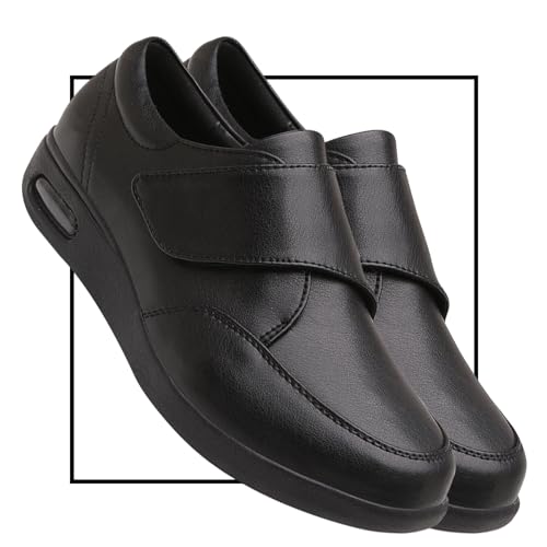 Zapatos Ancho Especial Mujer Piel Sintética Transpirable y Antiarrugas Zapatos sin Cordones ortopédicos con colchón de Aire Zapatos de Caminar (Color : Black, Size : 41 EU)