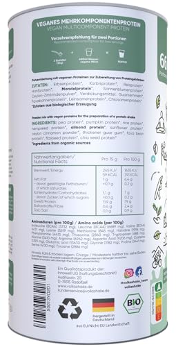 BIO Protein vegan | DE-ÖKO-006 | 10 pflanzliche Proteinquellen | Ohne Süßungsmittel | Ohne Soja & Gluten | Premiumqualität vom Bodensee | Made in Germany (1000g, Natur)