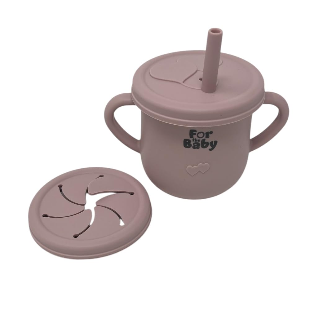 For the Baby 2-in-1 Silicone Sippy Cup and Snack Container, BPA-Free, Multiple Colours (Dusty Pink)